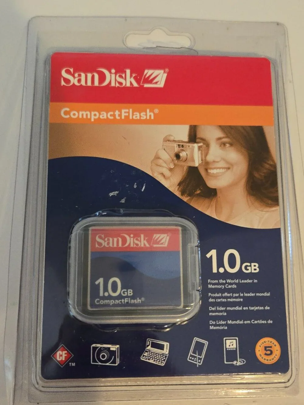 New SanDisk 1.0GB CompactFlash Type I Memory Card - Vintage Factory Sealed Blist